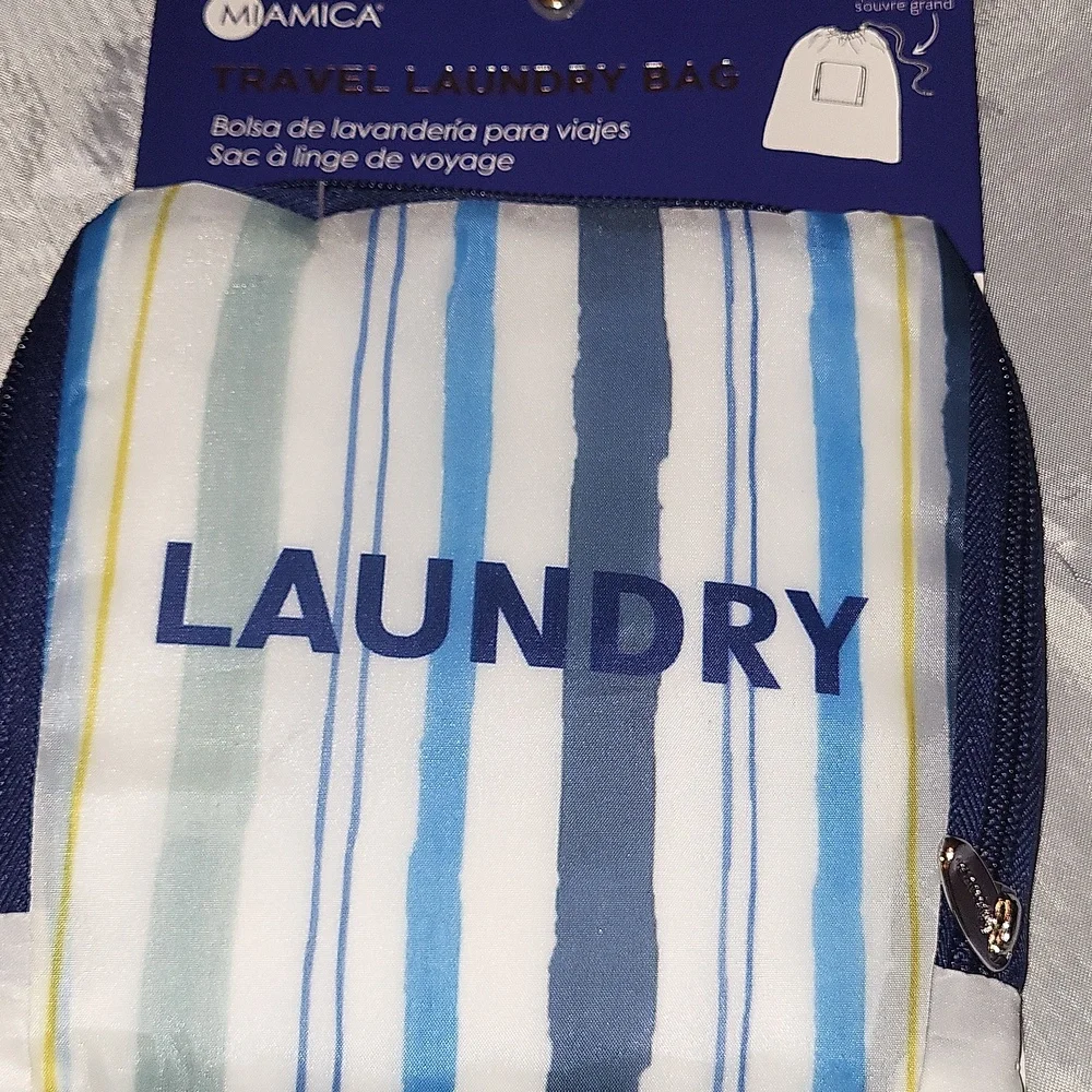 miamica Blue Grey & White Striped Travel Laundry Bag Brand New Li